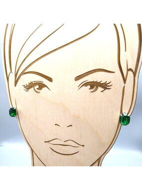 Vintage Faceted Green Crystal Earrings with Emerald Cut Sparkle, Classic Tiny